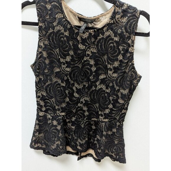 BCBGMAXAZRIA Black/Beige Lace Peplum Blouse - Picture 1 of 2
